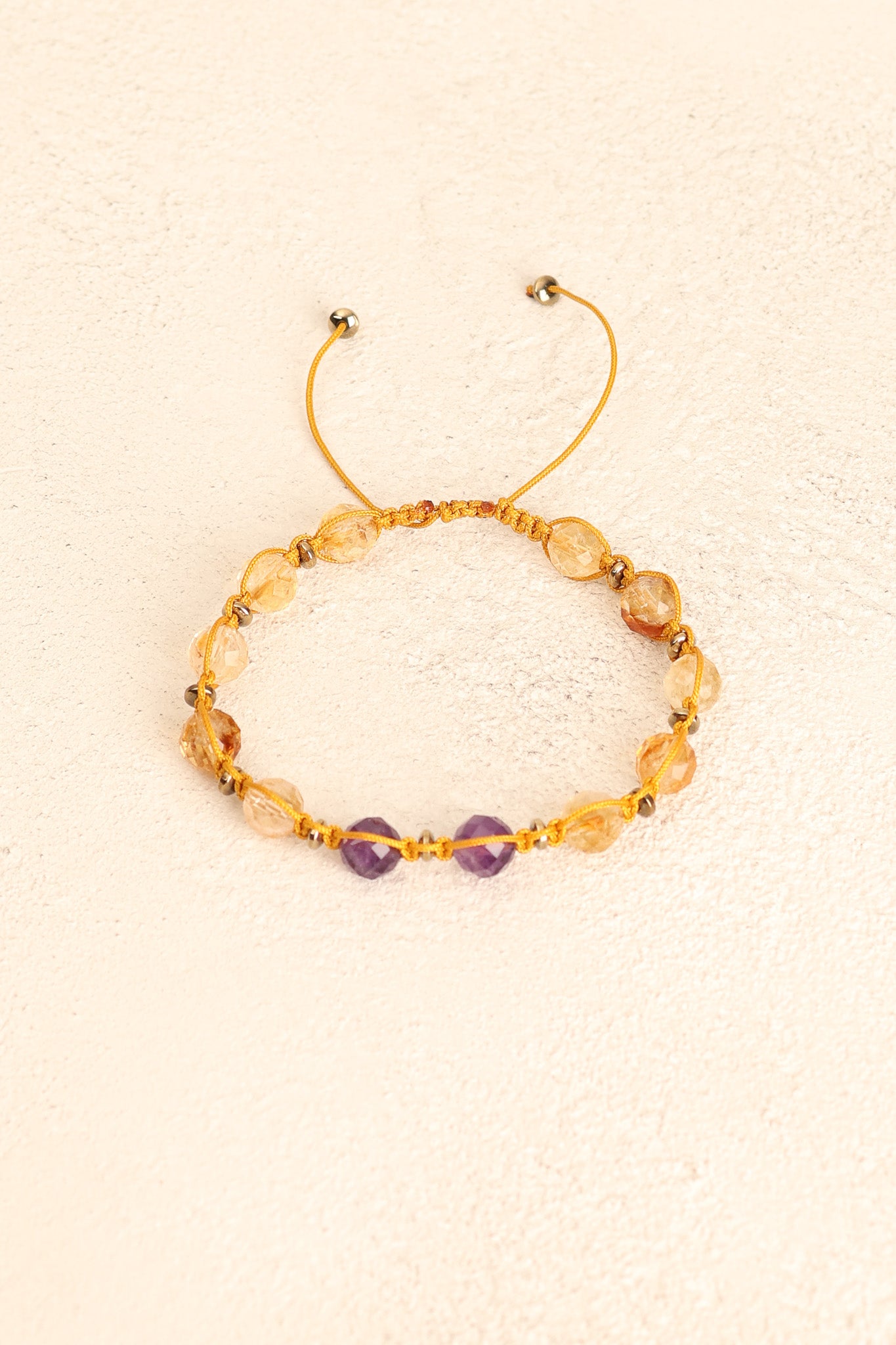 Sertifikalı Sitrin, Ametist & Hematit Doğal Taş Makrome Bileklik | Pirtash | Özel Üretim