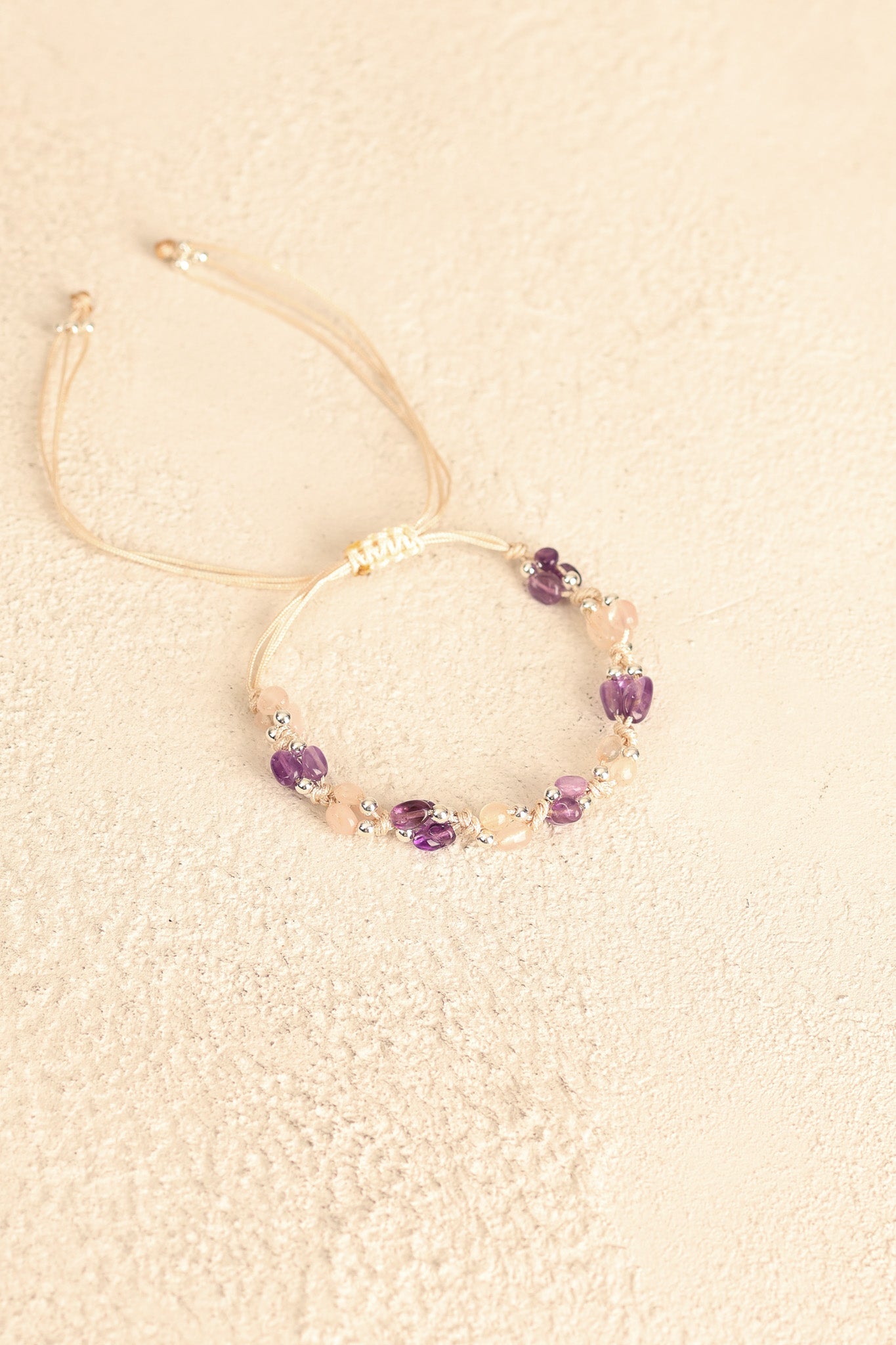 Ametist – Pembe Kuvars Doğal Taş Makrome Bileklik – Pirtash