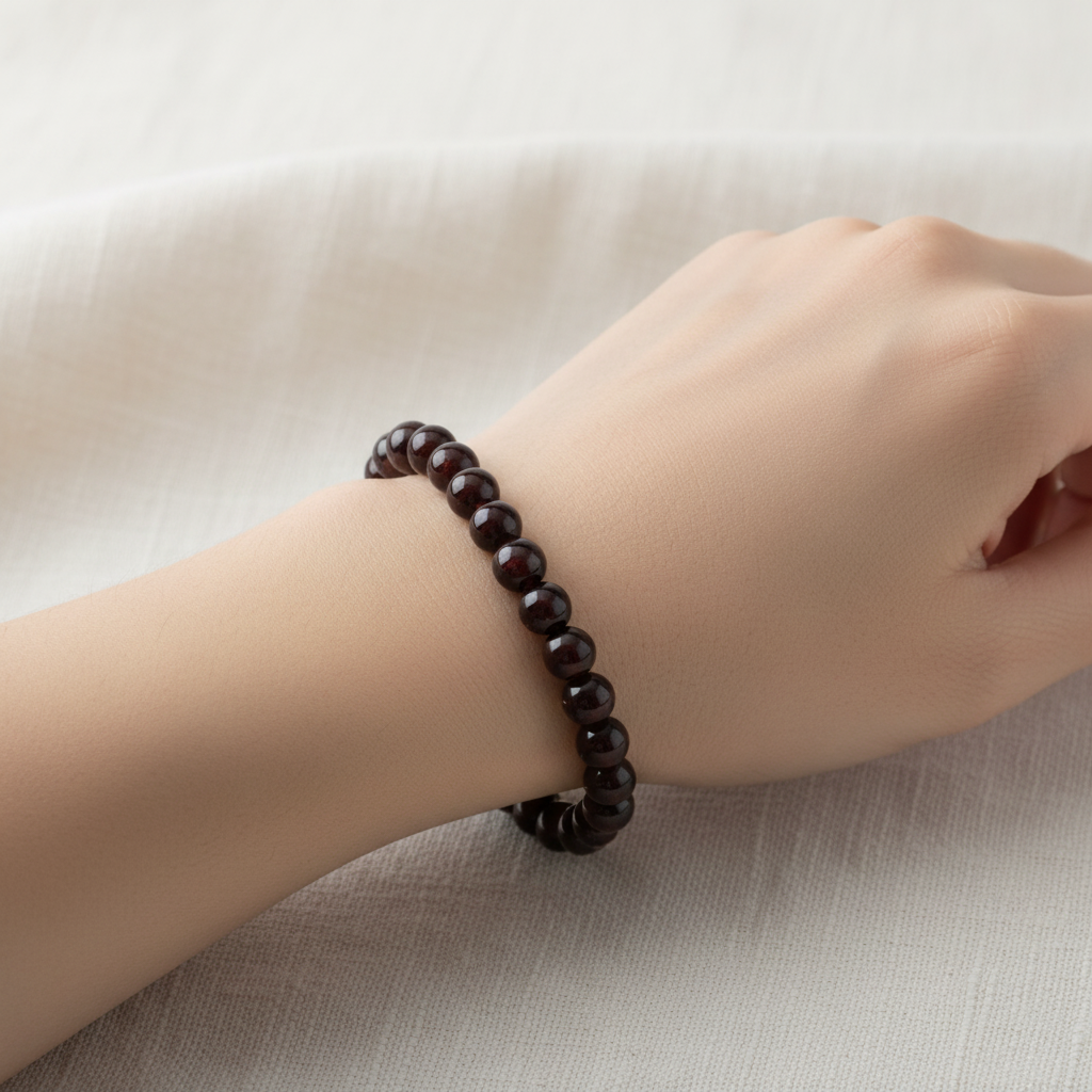 Bordo Granat Lal 8 mm Merdiven Kapama Doğal Taş Bileklik – El İşçiliği