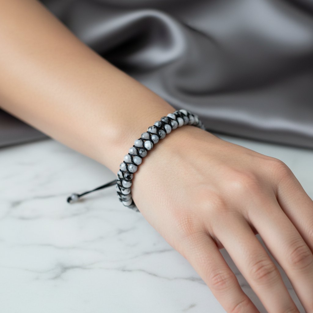 Ay Taşı 3-4 mm Çift Sıra Doğal Taş Bileklik – Unisex El İşçiliği