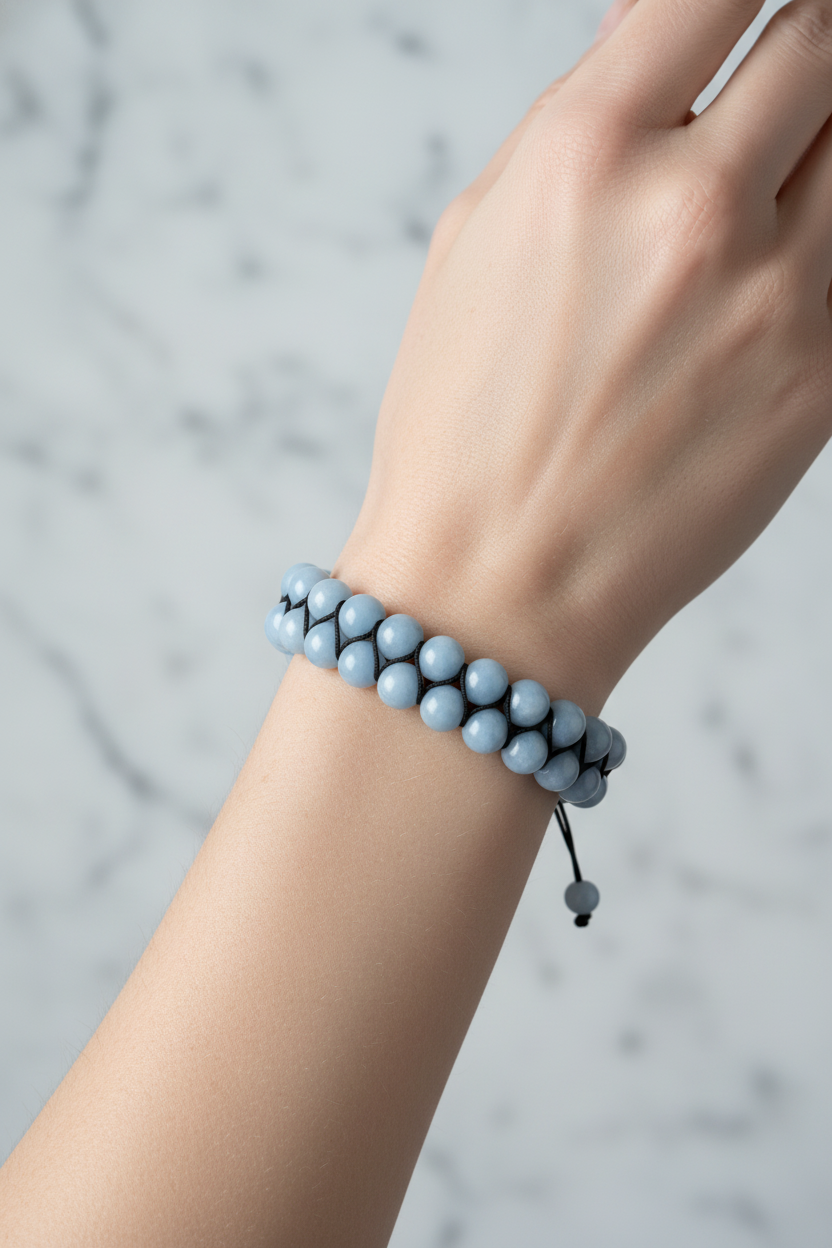 Anjelit 8mm Çift Sıra Makrome Doğal Taş Bileklik