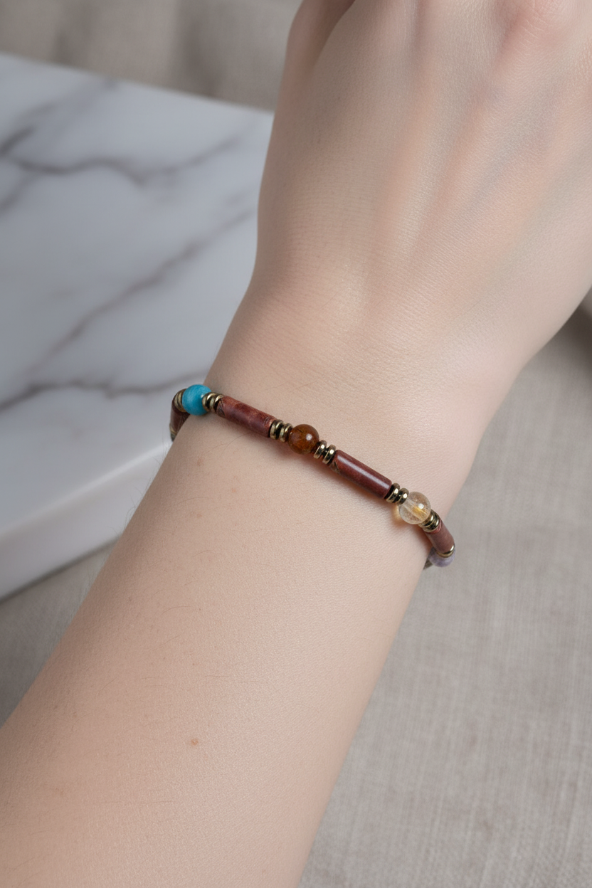 Apatit, Sitrin ve Jasper Doğal Taş Bileklik – Unisex Şık Tasarım