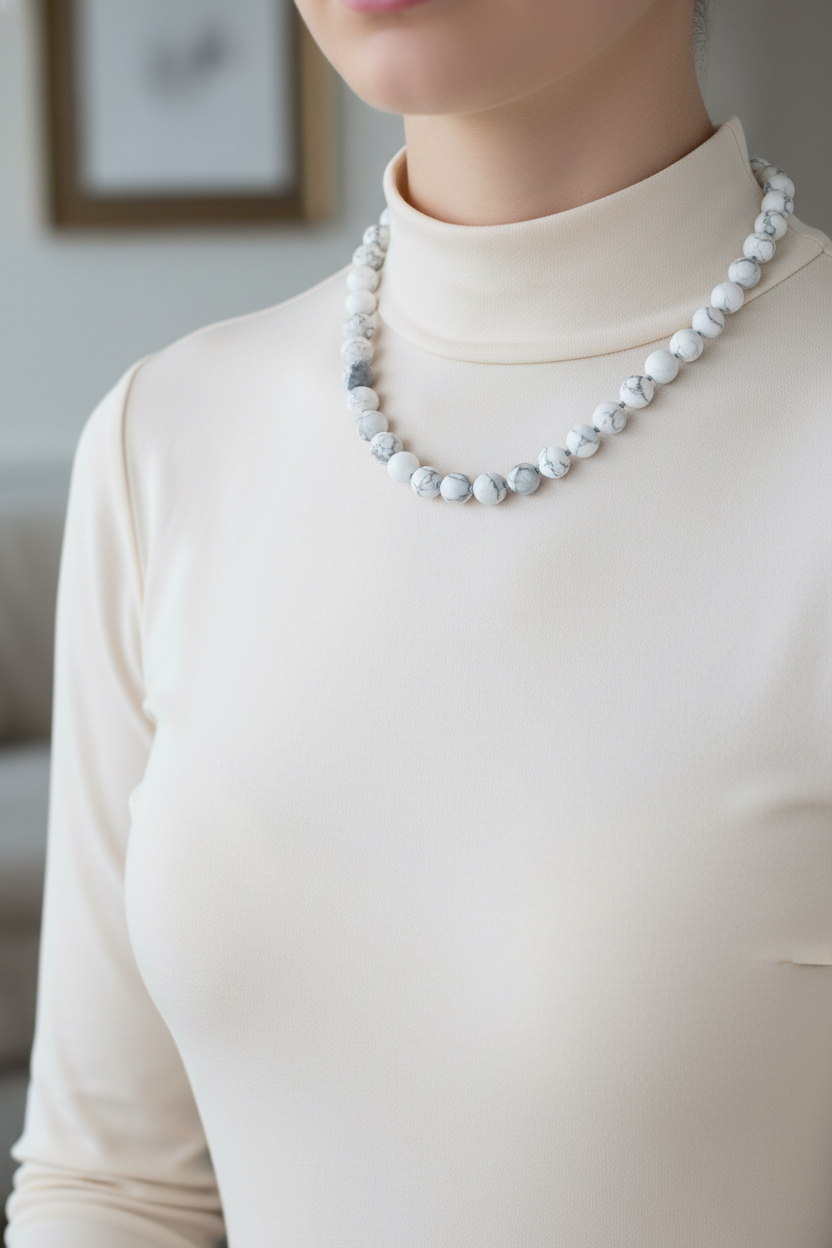 Havlit Doğal Taş Kolye – 8 mm Düğümlü, Unisex Tasarım