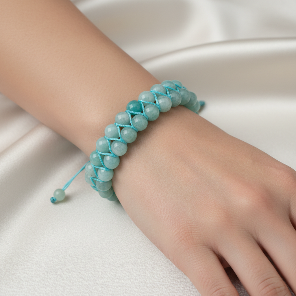 Amazonit 8mm Çift Sıra Makrome Doğal Taş Bileklik