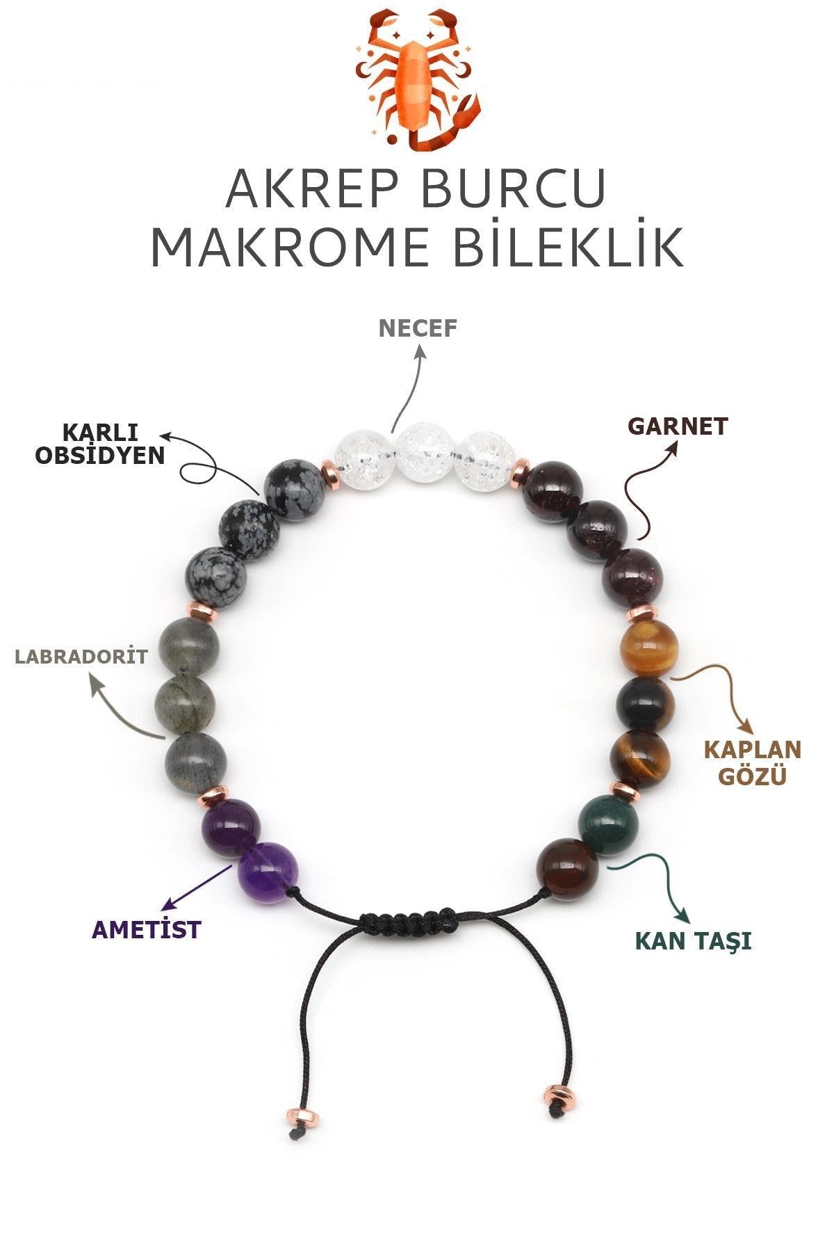 Sertifikalı Akrep Burcu Doğal Taş Makrome Bileklik