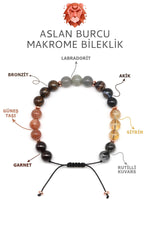 Sertifikalı Aslan Burcu Doğal Taş Makrome Bileklik