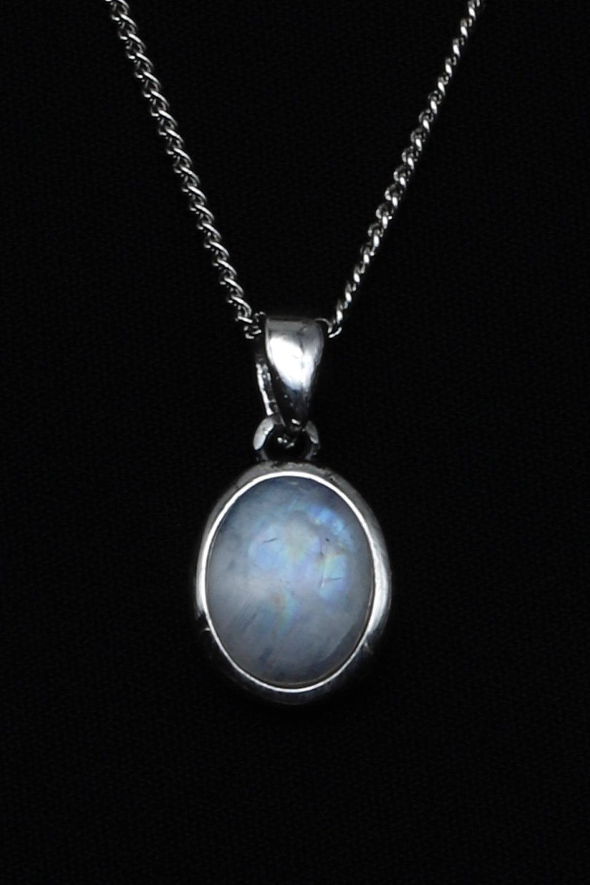 Ay Taşı Doğal Taş 925 Ayar Gümüş Kolye