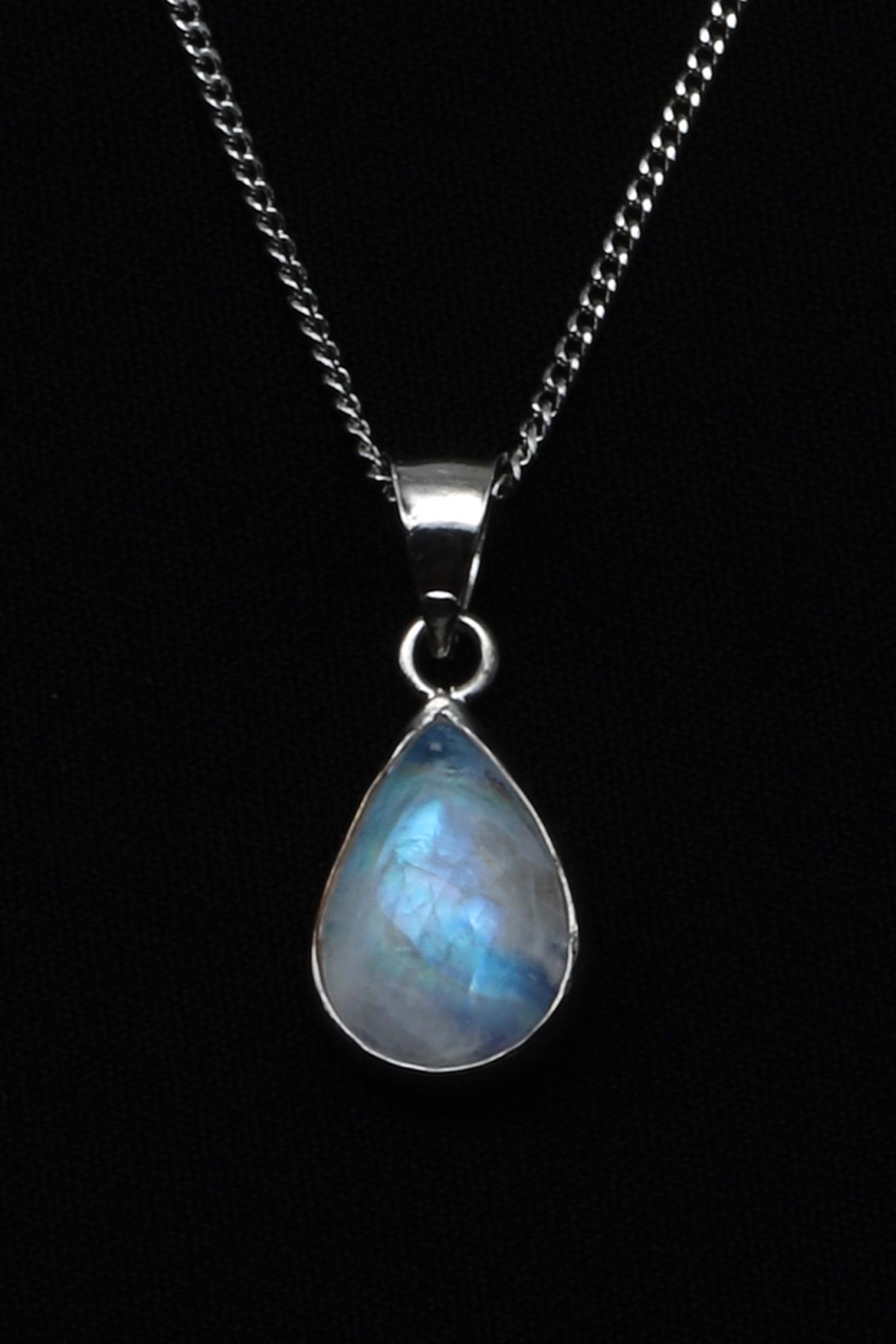 Ay Taşı Doğal Taş 925 Ayar Gümüş Kolye