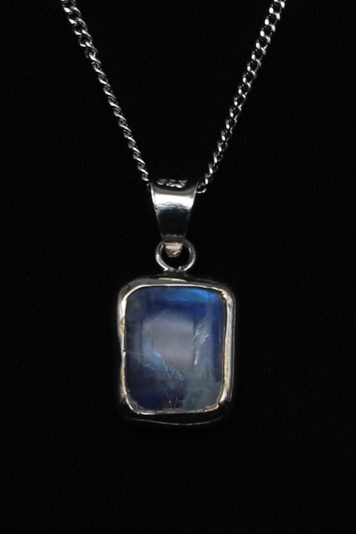 Ay Taşı Doğal Taş 925 Ayar Gümüş Kolye