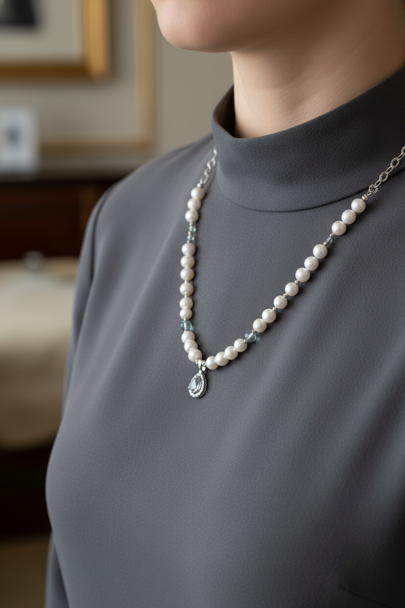 Topaz Gümüş Uçlu, Topaz & İnci Doğal Taş 925 Ayar Gümüş Kolye – Özel Tasarım  Ürün Açıklaması Topaz taşının ber
