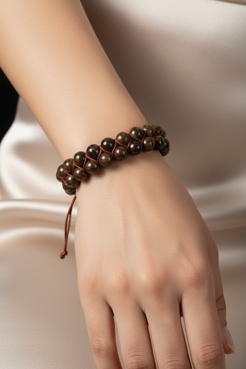 Bronzit 8mm Çift Sıra Makrome Doğal Taş Bileklik