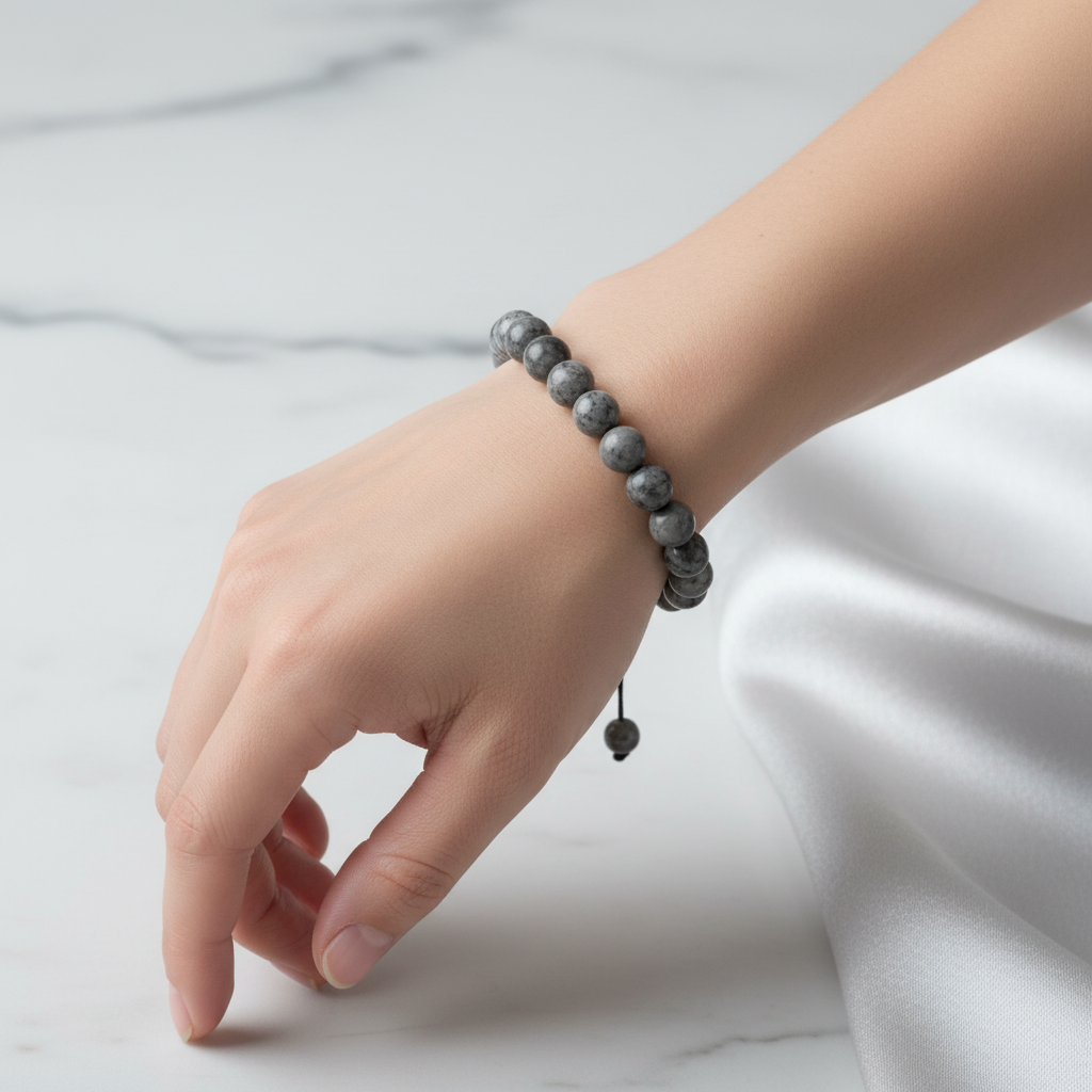 Gri Jasper 8 mm Merdiven Kapama Doğal Taş Bileklik – El İşçiliği