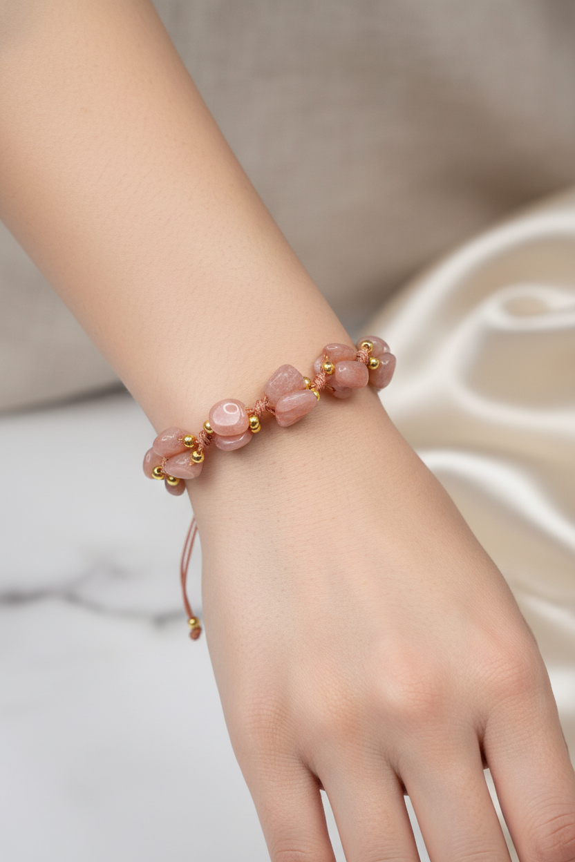 Güneş Taşı Doğal Taş Merdiven Kapama Bileklik – Naturel Kesim & Ayarlanabilir Tasarım