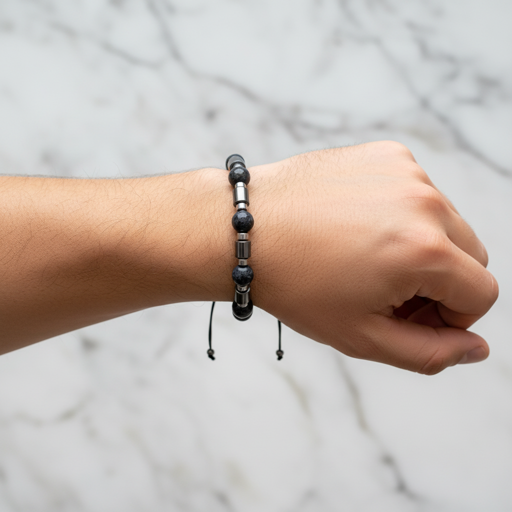 Dumortierit & Hematit Doğal Taş Erkek Makrome Bileklik – Özel Tasarım