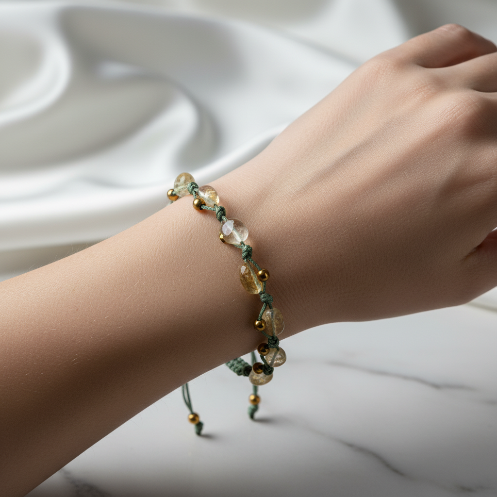 Sitrin Natürel Kesim Doğal Taş Makrome Bileklik – Unisex El İşçiliği