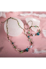 Boğa Burcu Doğal Taş Natürel Makrome Kolye Bileklik Seti Apatit Aventurin Kiyanit Kalsedon Krizopras Pembe Kuvars Turmalin