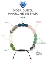 Sertifikalı Boğa Burcu Doğal Taş Makrome Bileklik