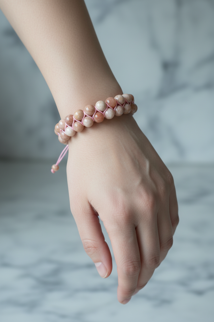 Güneş Taşı 8mm Çift Sıra Makrome Doğal Taş Bileklik