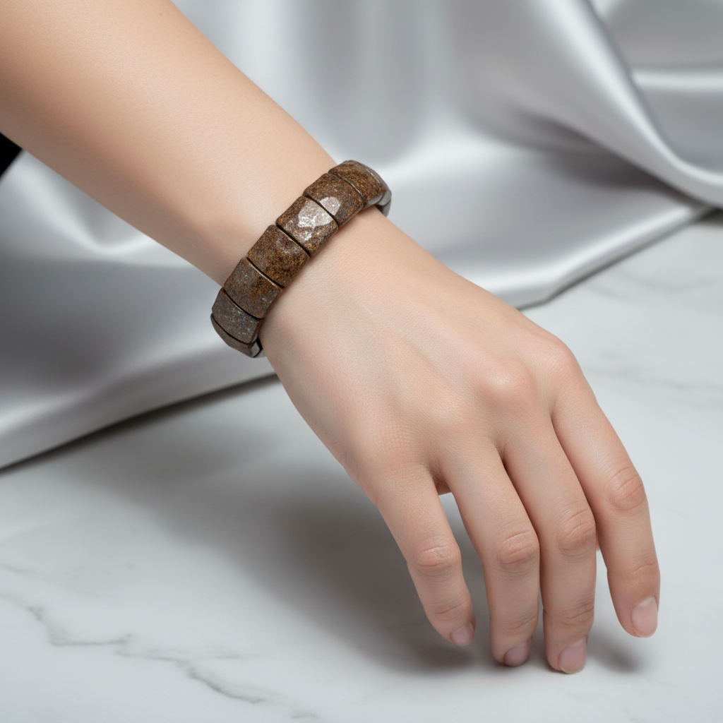 Bronzit Doğal Taş Balık Sırtı Geniş Kesim Bileklik – Unisex El İşçiliği