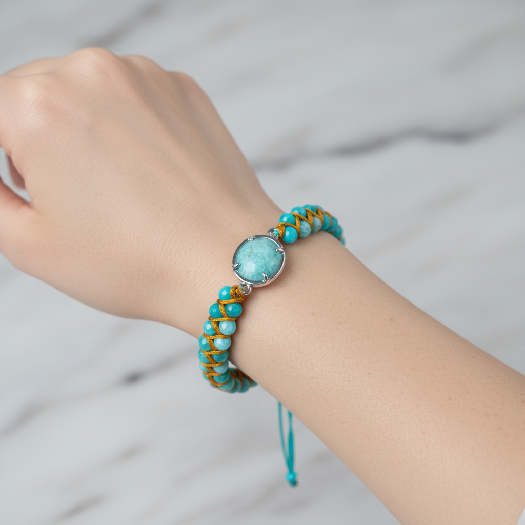 Amazonit Doğal Taş Makrome Bileklik – Özel Tasarım