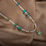 İnci-Amazonit Doğal Taş Gümüş Kolye