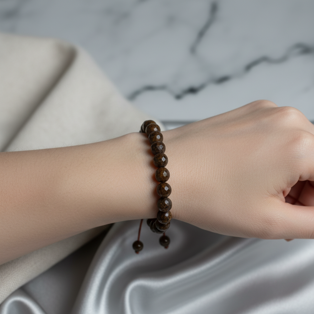 Bronzit 8 mm Merdiven Kapama Doğal Taş Bileklik – El İşçiliği