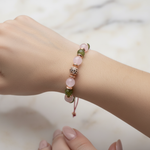 Zebercet,Pembe Kuvars, Hematit Doğal Taş Makrome Bileklik