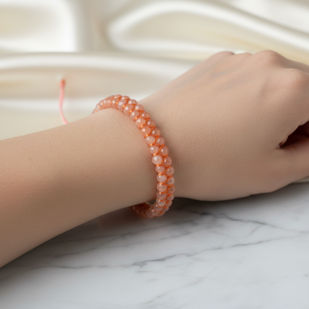 Güneş Taşı 3-4 mm Çift Sıra Doğal Taş Bileklik – Unisex El İşçiliği