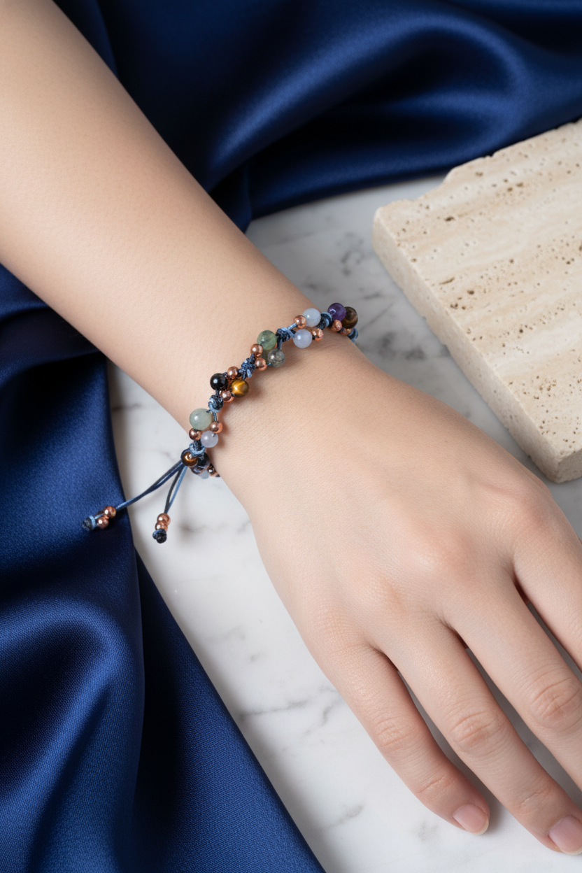 Sertifikalı Kova Burcu Doğal Taş Makrome Bileklik | Pirtash | Özel Üretim