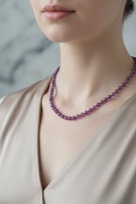 Ametist 6 mm Düğümlü Doğal Taş Kolye – Unisex El İşçiliği