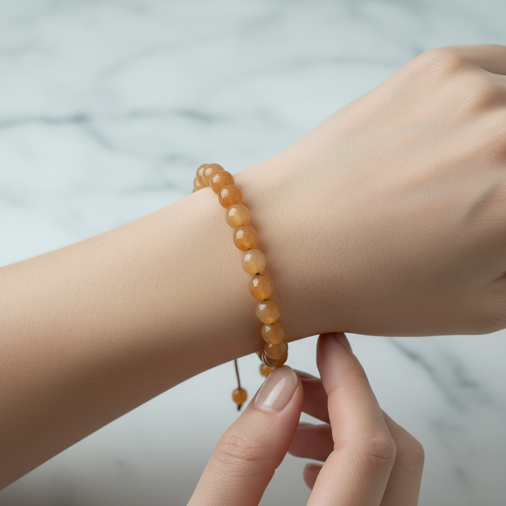 Turuncu Aventurin 8 mm Merdiven Kapama Doğal Taş Bileklik – El İşçiliği