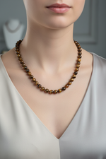 Pitersit Doğal Taş Kolye – 8 mm Düğümlü, Unisex Tasarım