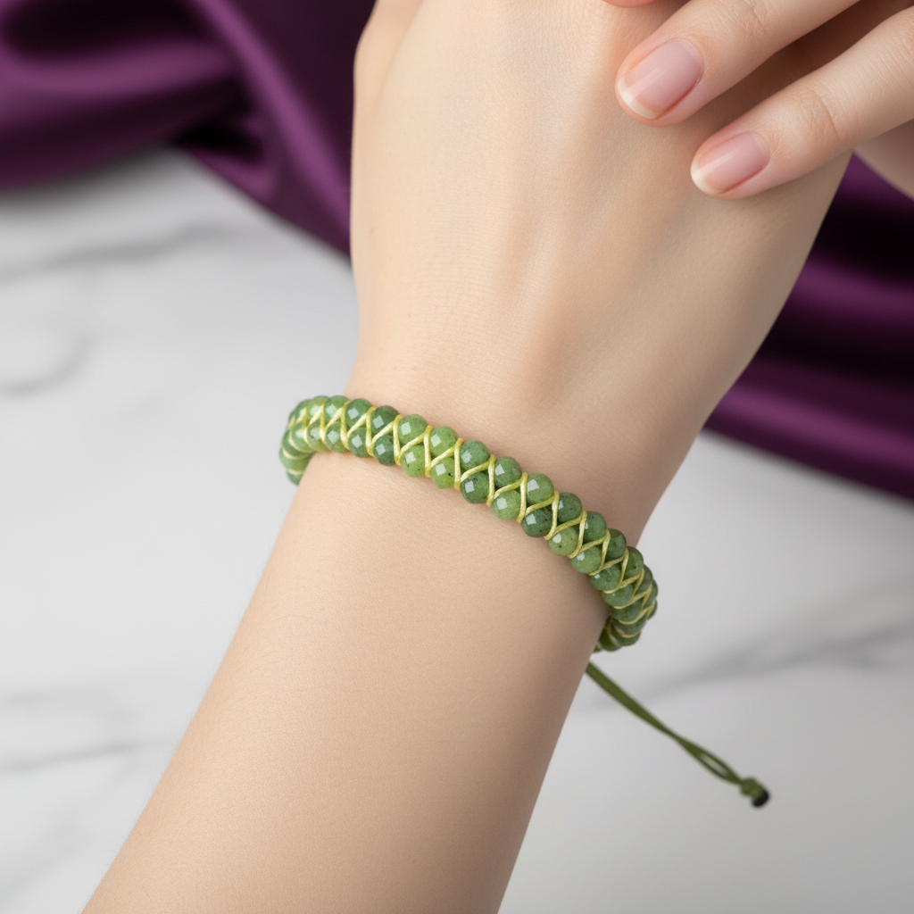 Yeşim 3-4 mm Çift Sıra Doğal Taş Bileklik – Unisex El İşçiliği