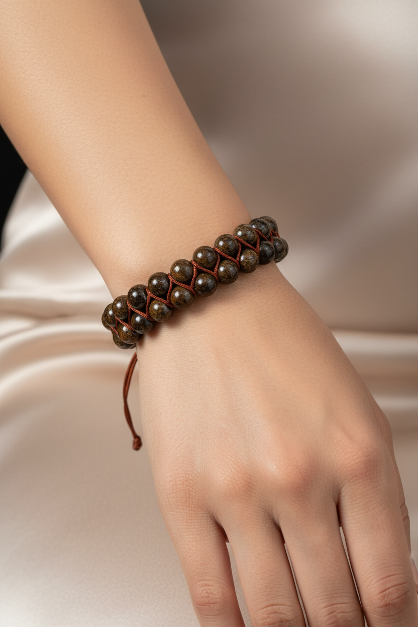 Bronzit 8mm Çift Sıra Makrome Doğal Taş Bileklik