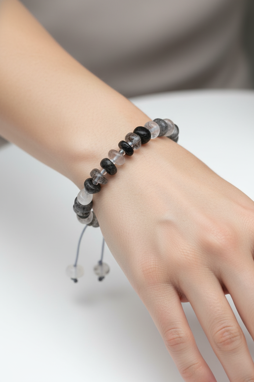 Sertifikalı Rutil Kuvars Doğal Taş Makrome Örme Bileklik – Şekilsiz Kesim | Pirtash | Özel Üretim