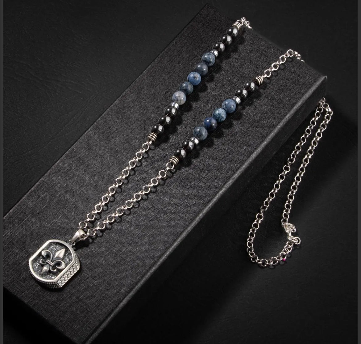 Erkek Kolyesi Dumortierit-hematit Doğal Taş Gümüş Tasarım Kolye