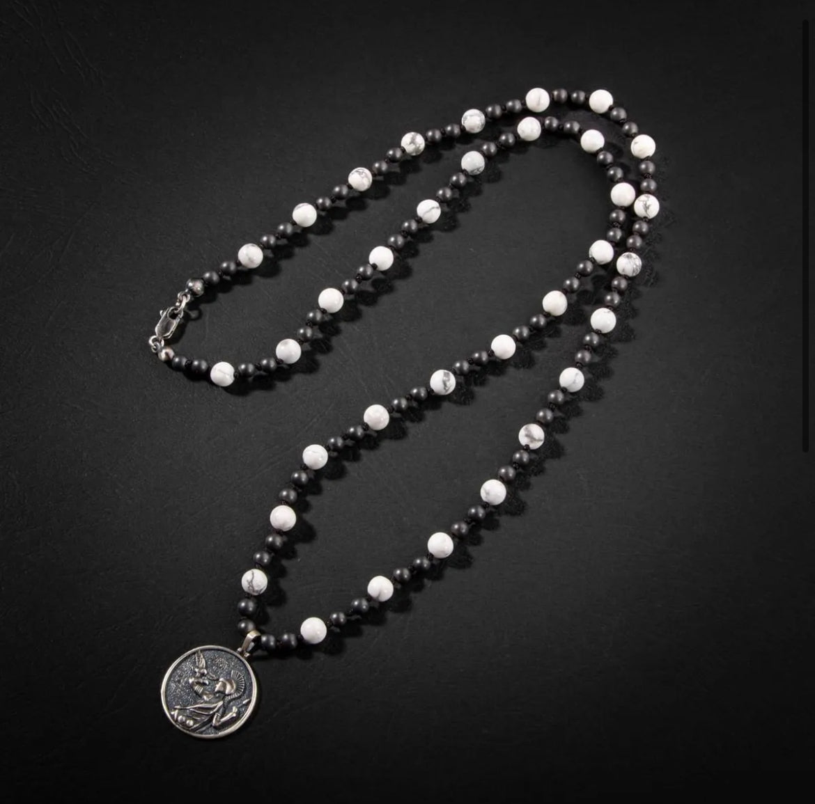 Erkek Kolyesi Havlit-hematit Doğal Taş Gümüş Tasarım Kolye