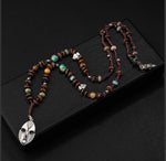 Erkek Kolyesi Hindistan Cevizi Kabuğu-turkuaz-kaplan Gözü-hint Akik-hematit Doğal Taş Gümüş Tasarım Kolye