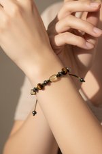 Sertifikalı Kaplan Gözü, Hematit & Sitrin Doğal Taş Makrome Bileklik | Pirtash | Özel Üretim