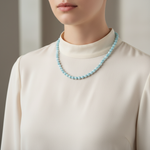 Akuamarin 6 mm Düğümlü Doğal Taş Kolye – Unisex El İşçiliği