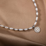 İnci-Hematit Doğal Taş Gümüş Kolye