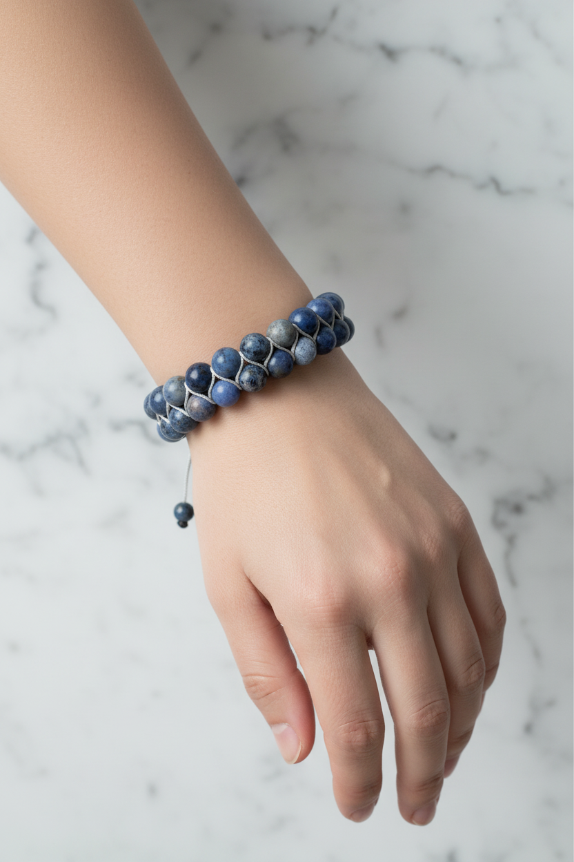 Sodalit 8mm Çift Sıra Makrome Doğal Taş Bileklik