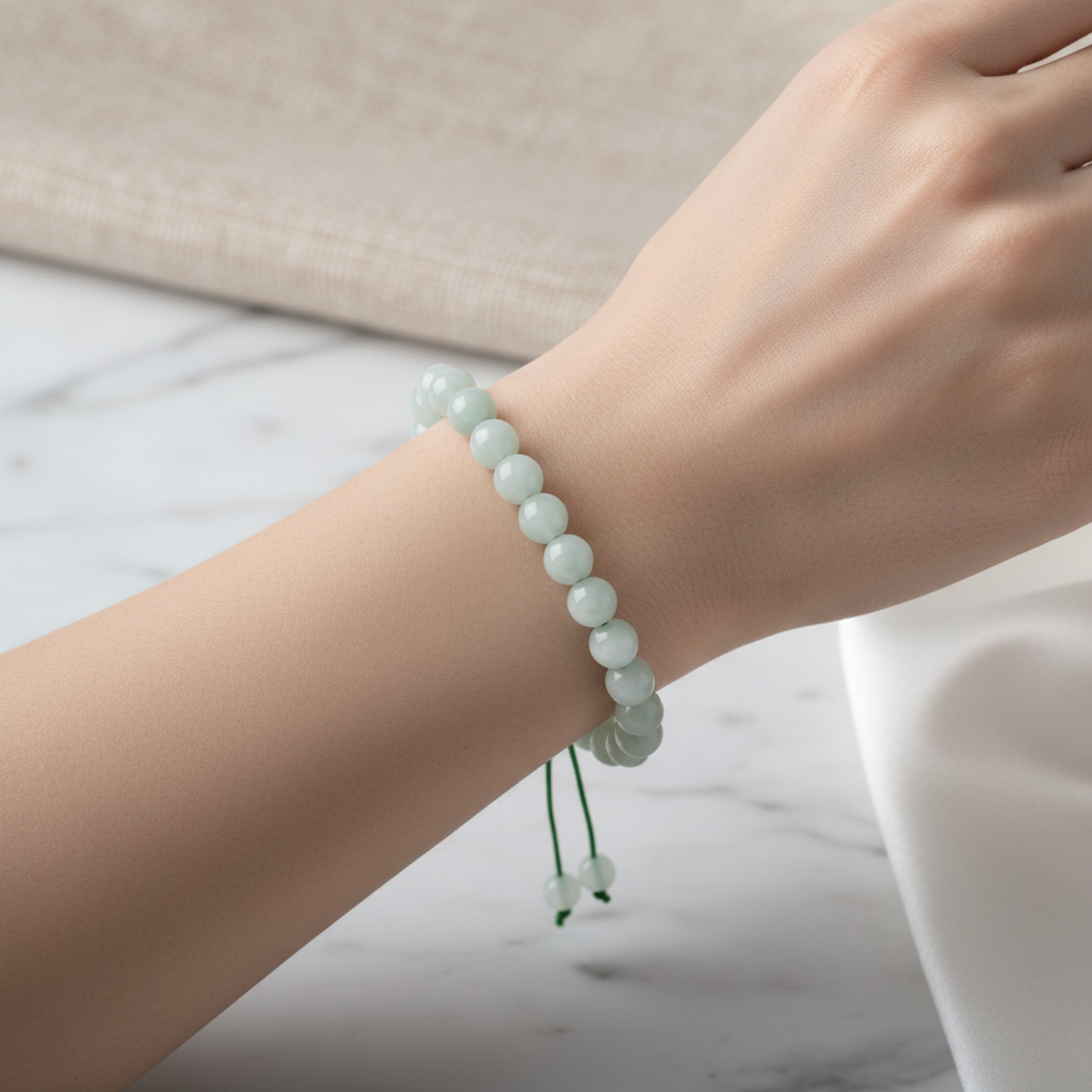 Yeşil Larimar 8 mm Merdiven Kapama Doğal Taş Bileklik – El İşçiliği