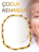 Hakiki Sertifikalı Çocuk Kehribar İpli Kopmaz Kolye 4-6 Yaş Kırmızı Turuncu Sarı Kehribar Doğal Taş