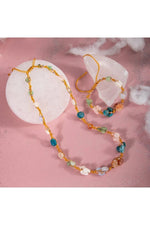 İkizler Burcu Kolye Bileklik Seti Ay Taşı Güneş Taşı Kalsedon Mavi Apatit Pembe Kuvars Yeşil Aventurin Yeşim Sertifikalı Hakiki Orijinal Doğal Taş