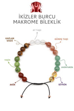 Sertifikalı İkizler Burcu Doğal Taş Makrome Bileklik