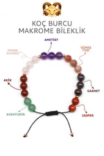 Sertifikalı Koç Burcu Doğal Taş Makrome Bileklik