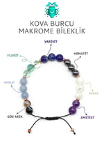 Sertifikalı Kova Burcu Doğal Taş Makrome Bileklik