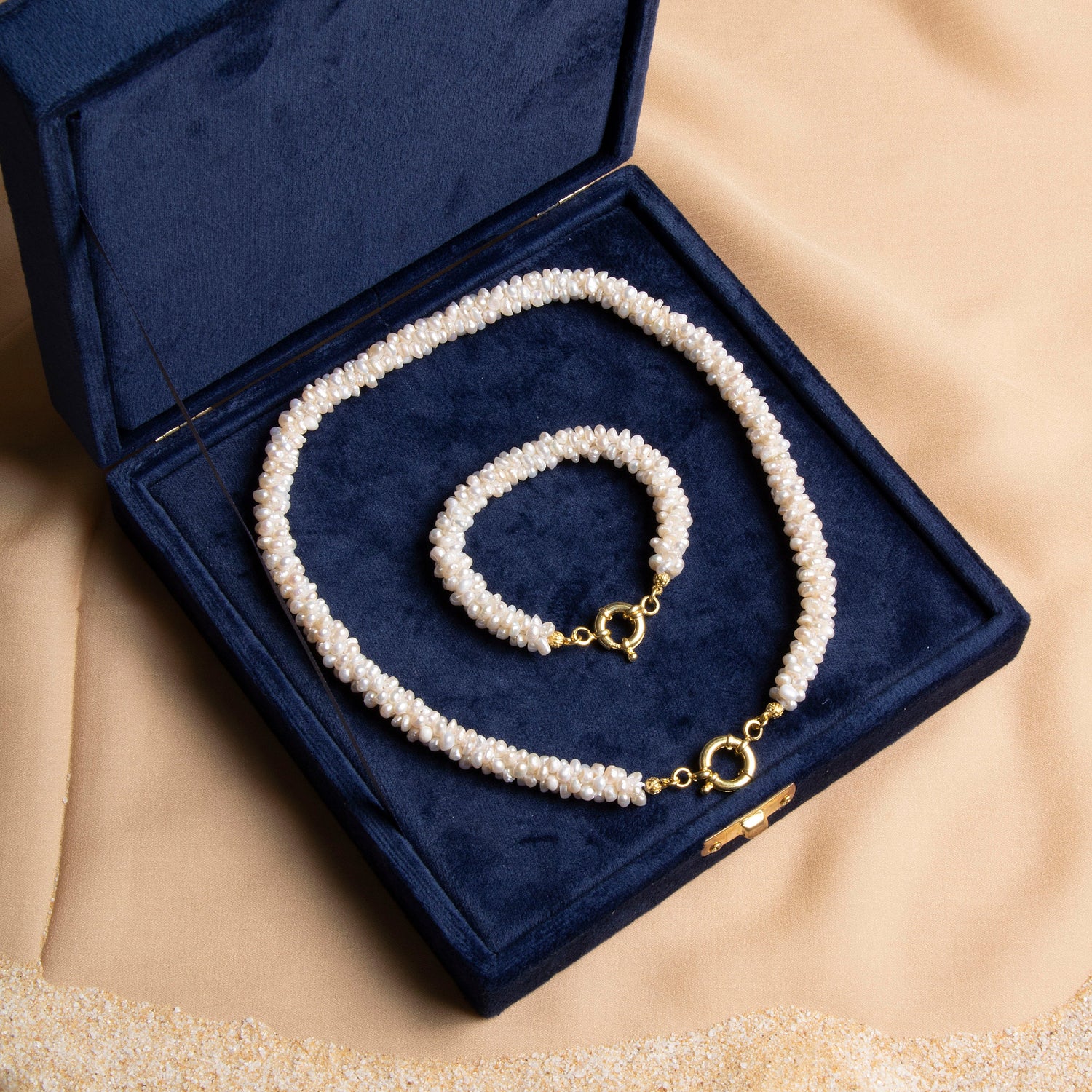 Osmanlı Doğal Taş – Burma Minimal İnci Kolye & Bileklik Seti