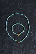 Sertifikalı Amazonit  Fasetli Altın Kaplama Doğal Taş Set